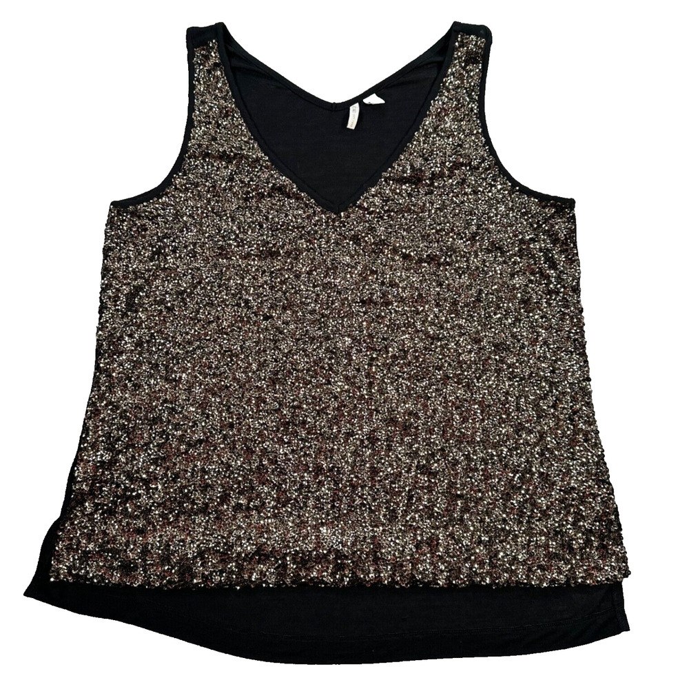 Cato Sequin Front Tank Top Women's XL Black/Gold Sleeveless V-Neck